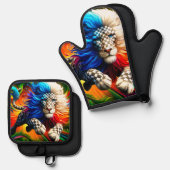 Lion Artwork Ovenwant & Pannenlap Set (Voorkant / Achterkant)