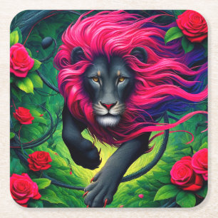 Lion Artwork Vierkante Kartonnen Onderzetter