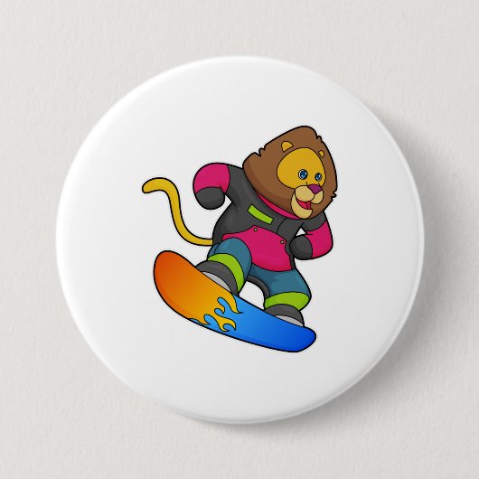 Lion as Snowboarder with Snowboard Ronde Button 7,6 Cm (Voorkant)
