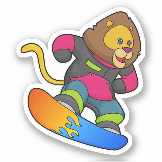 Lion as Snowboarder with Snowboard Sticker (Voorkant)