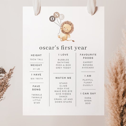 Lion avec 3 ballons Brown Poster de jalon