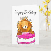 Lion avec carte d'anniversaire de gâteau (Fleur jaune)