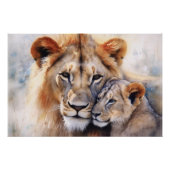 Lion avec Petit  Affiche Murale Brillante (Devant)