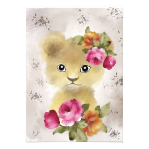 Lion Baby Lion Waterverf Foto Afdruk