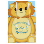 Lion Baby shower Blue Medium Cadeauzakje (Achterkant)