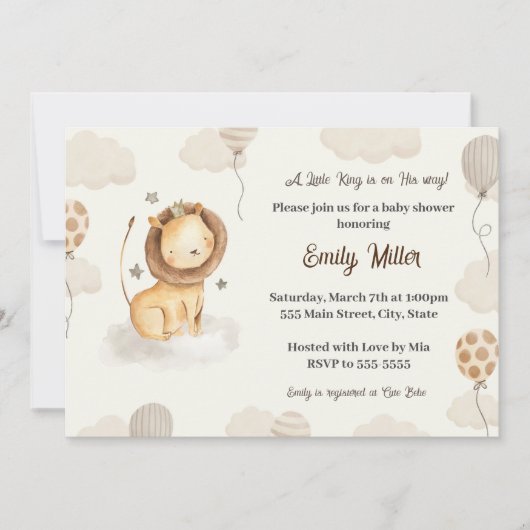 Lion baby shower invitation mignonne aquarelle (Devant)