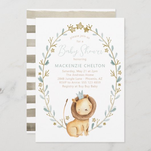 Lion Baby shower Invitation - Oerwoud Dier Thema Kaart (Voorkant / Achterkant)