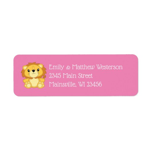 Lion Baby shower Roze Etiket (Voorkant)