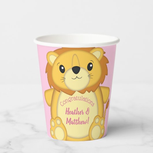 Lion Baby shower Roze Papieren Bekers (Achterkant)