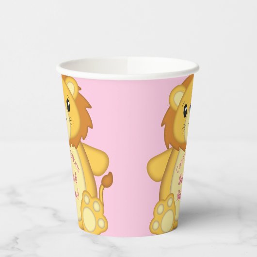 Lion Baby shower Roze Papieren Bekers (Links)