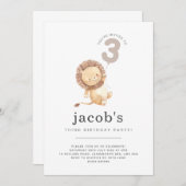 Lion Balloon 3rd Birthday Uitnodiging (Voorkant / Achterkant)