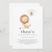 Lion Balloon Invitation pour le premier anniversai (Devant / Derrière)