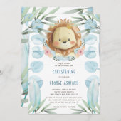 Lion bébé garçon Christening Invitation (Devant / Derrière)