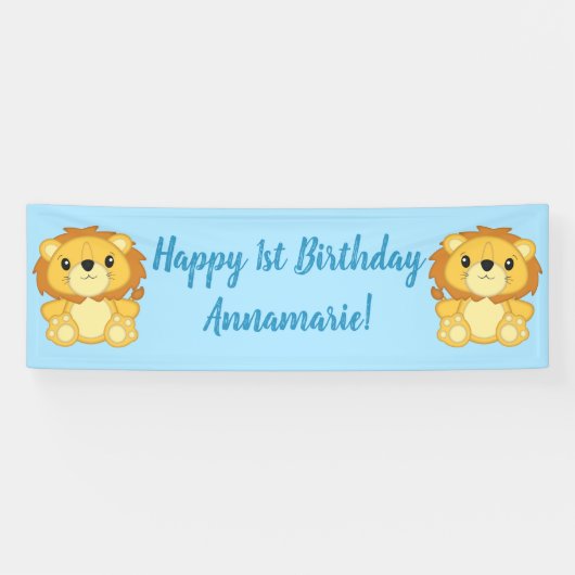 Lion Birthday Party Blue Spandoek (Horizontaal)