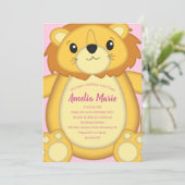 Lion Birthday Party Pink Kaart (Staand voorkant)