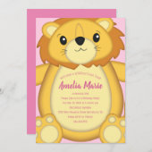 Lion Birthday Party Pink Kaart (Voorkant / Achterkant)