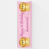 Lion Birthday Party Pink Spandoek (Verticaal)