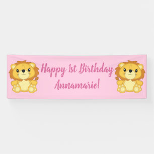 Lion Birthday Party Pink Spandoek