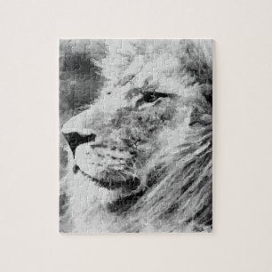 Lion Black en White Mixed Media Digital Art Legpuzzel
