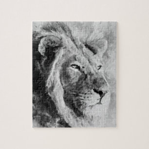 Lion Black en White Mixed Media Digital Art Legpuzzel