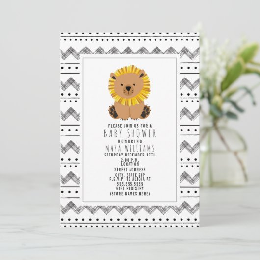 Lion Black en White Pattern Baby shower Kaart (Staand voorkant)