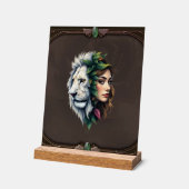 Lion blanc et femme (Angle)