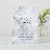 Lion blanc père et fils sur neige - Carte de Noël (Debout devant)
