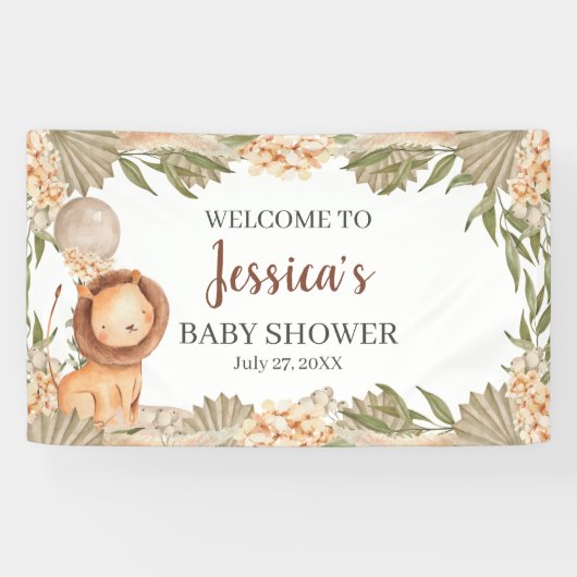 Lion Boho pampas Grass baby shower Welcome banner (Horizontaal)