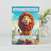 Lion Carte d'anniversaire Personnalisé Enfants Nom (Debout devant)