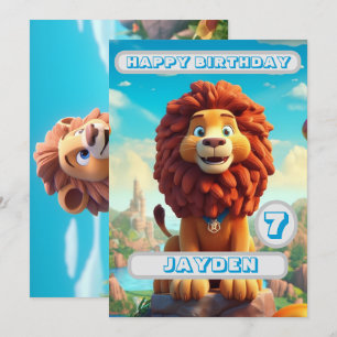 Lion Carte d'anniversaire Personnalisé Enfants Nom