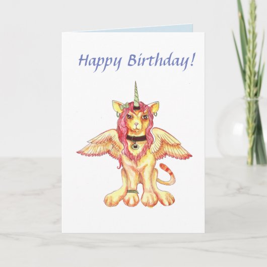 Lion Cat Unicorn Carte d'anniversaire (Devant)
