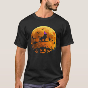 Lion Costume Witch Riding Broom Moon Halloween T-shirt