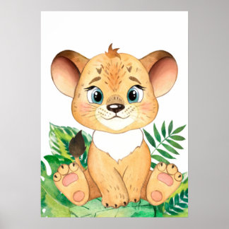 Lion Cub, Baby Animal, Oerwoud Safari Animals Poster