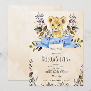 Lion cub floral boy, baby shower-uitnodiging kaart
