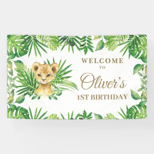 Lion Cub Greenery Oerwoud Safari Backdrop Banner (Horizontaal)