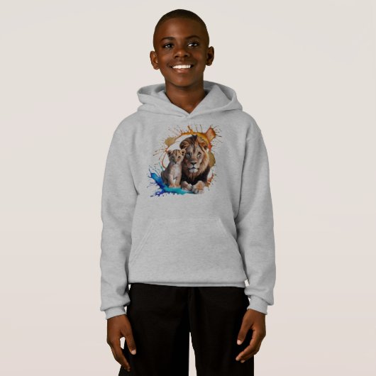 Lion Cub Paint Splatter Pullover Hoodie - Boys (Devant entier)