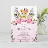 lion cub rose floral fille baby shower invitation (Debout devant)
