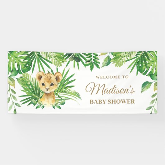 Lion Cub Tropical Greenery Oerwoud Backdrop Banner (Horizontaal)