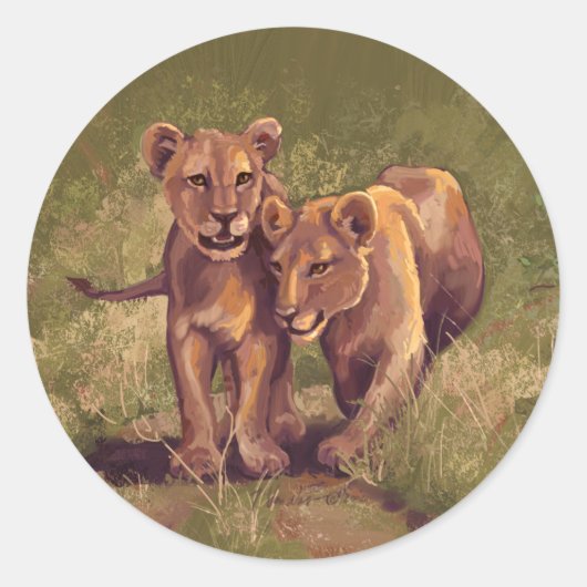 Lion Cubs Ronde Sticker (Voorkant)