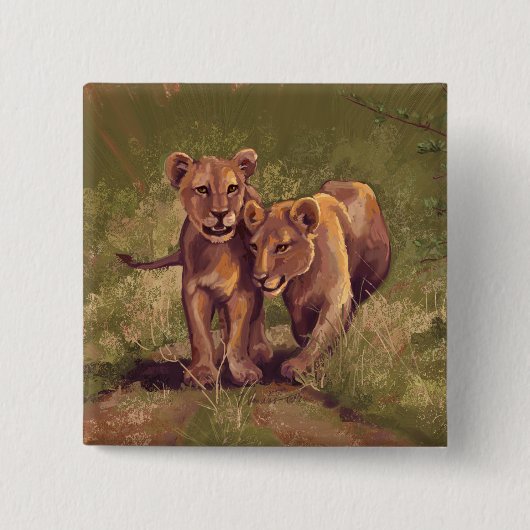 Lion Cubs Vierkante Button 5,1 Cm (Voorkant)