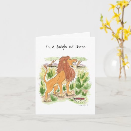 Lion dans la Jungle Carte Note (Fleur jaune)