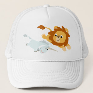 Lion de bande dessinée et casquette mignons de