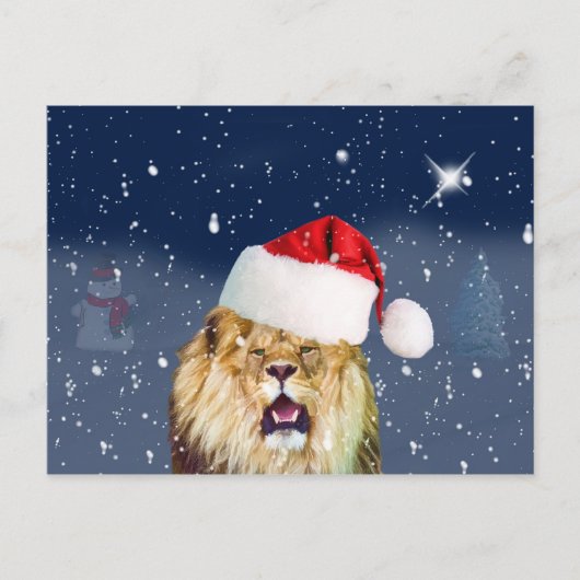 Lion de Noël dans la carte postale de Santa Hat (Devant)