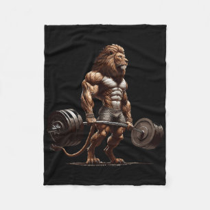 Lion Deadlifting Gym Humor Gewichtheffen Fitness Fleece Deken