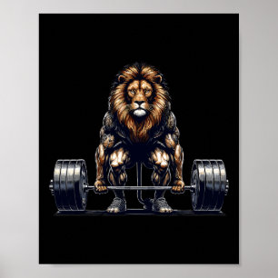 Lion Deadlifting Gym Humor Gewichtheffen Fitness Poster