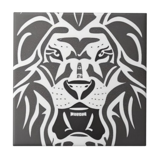 Lion decal white op grijs tegeltje (Voorkant)