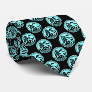 Lion Disc Pattern - Zwart en IJsblauw op Zwart Stropdas