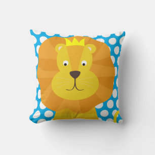 Lion d'or sur oreiller bleu et blanc Polka