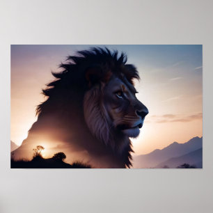 Lion Double Exposure Animal Natuur Wilderness Wild Poster