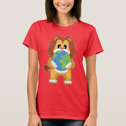 Lion Earth wereldbol T-shirt (Voorkant)